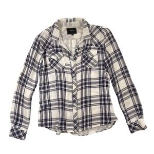 Rails Hunter Plaid Button Down Shirt Navy White Long Sleeve Womens Size Small